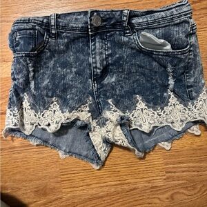 Rue21 Blue Jean Shorts with White Lace Trim